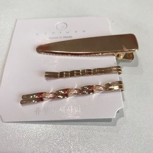 ❤️❤️NWT Set of 3 New Gold Tone Metal Hair Clips